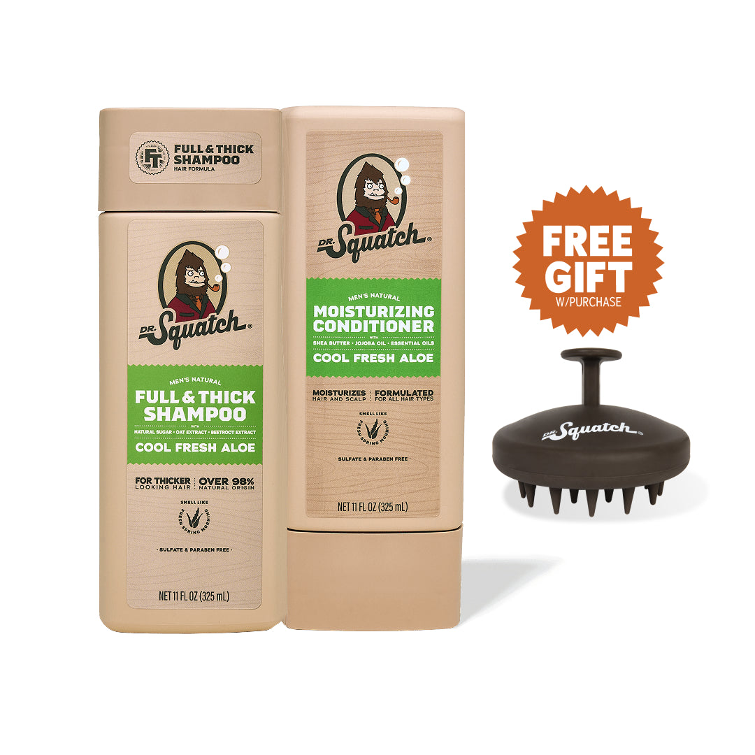 Dr. Squatch Hair Care Kit + Free Scalp Scrubber | Full & Thick Shampoo | Moisturizing Conditioner | Natural Products for Men - Ready Routine