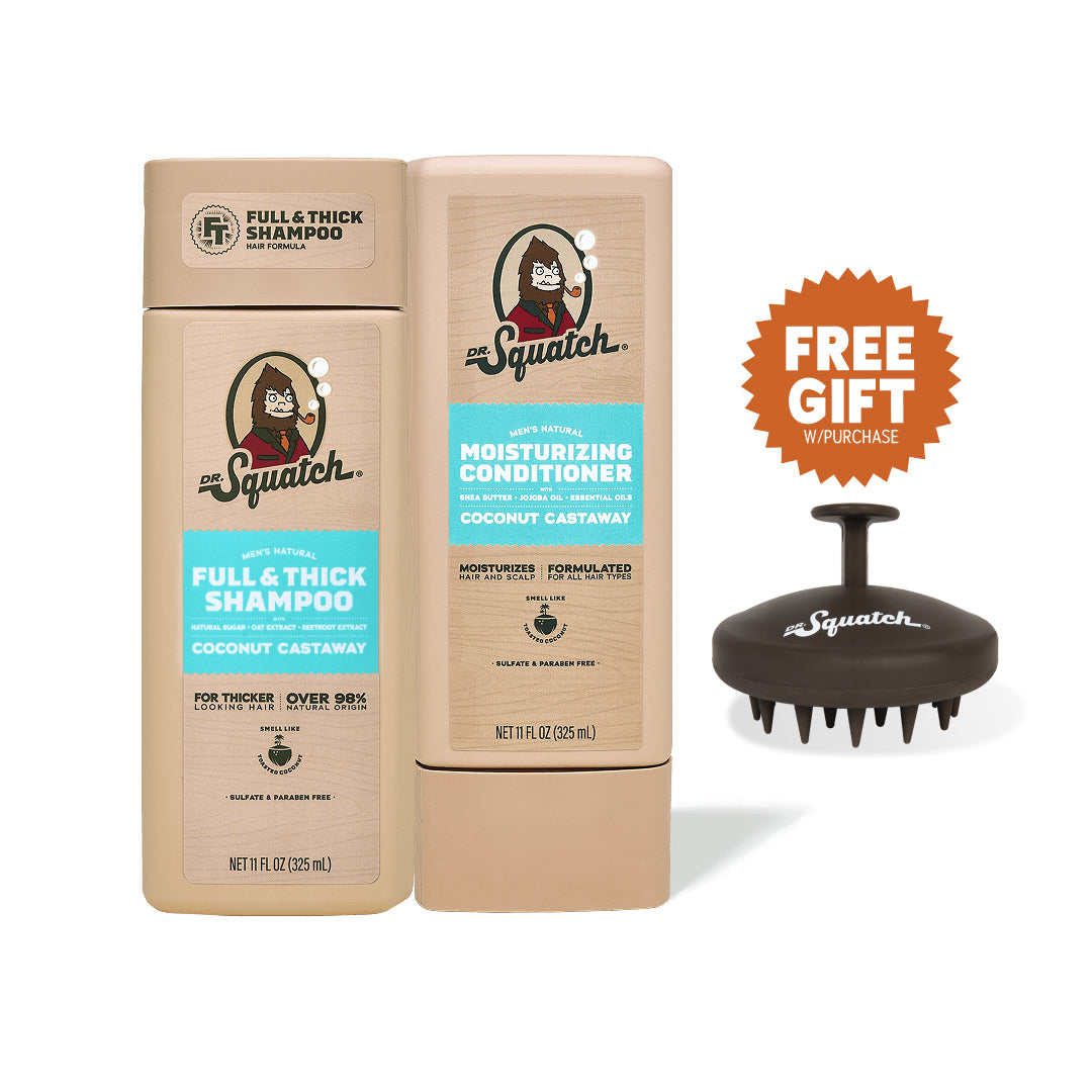 Dr. Squatch Hair Care Kit + Free Scalp Scrubber | Full & Thick Shampoo | Moisturizing Conditioner | Natural Products for Men - Ready Routine