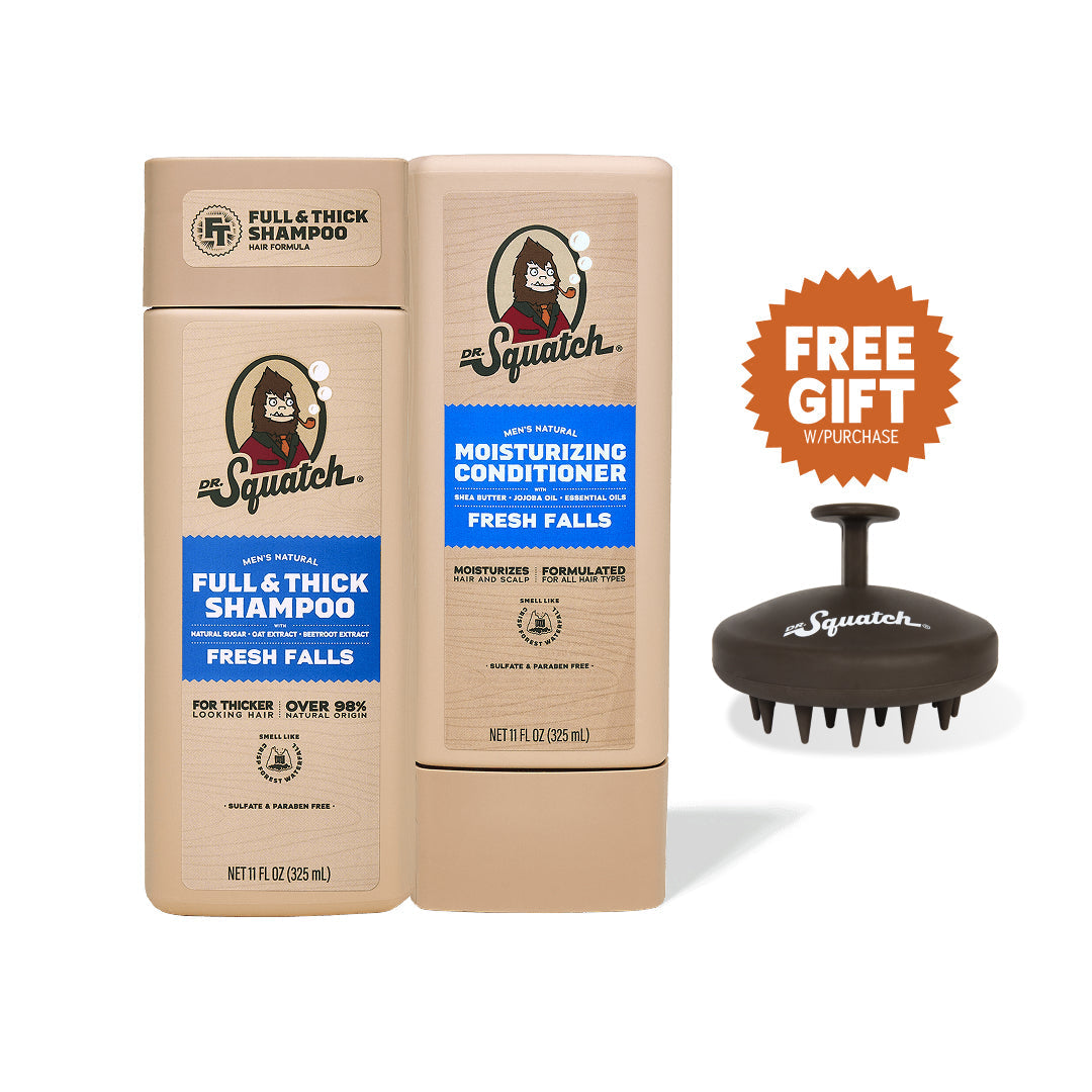 Dr. Squatch Hair Care Kit + Free Scalp Scrubber | Full & Thick Shampoo | Moisturizing Conditioner | Natural Products for Men - Ready Routine